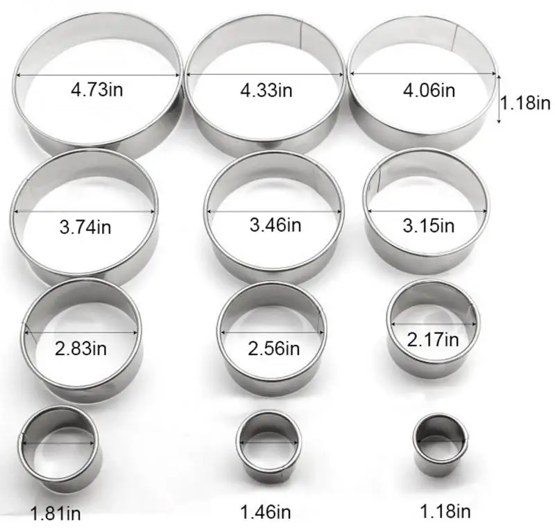 12 шт./компл. печенья резак круг печенья пончиков набор из быстрорежущей инструментальной стали круглые формочки для печенья круг для выпечки муссов торт металлическое кольцо пресс-форм