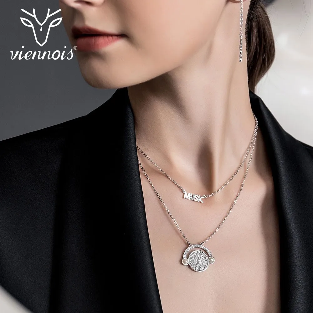 Viennois Silver Color Rhinestone Music Crystal Necklace For women Party Jewelry 2019