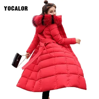 

2018 Winter Long Coats Faxu Fur Collar Coat Quilted Jacket Women Warm Parka Feminina Outerwear Plus Size Hood Down Snow Wear