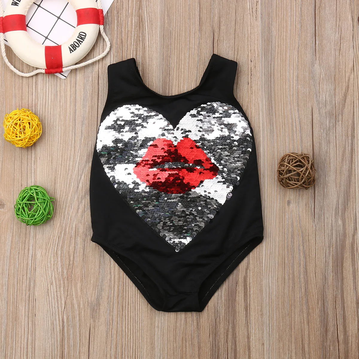 Очень милый модный двусторонний купальник с блестками для маленьких девочек