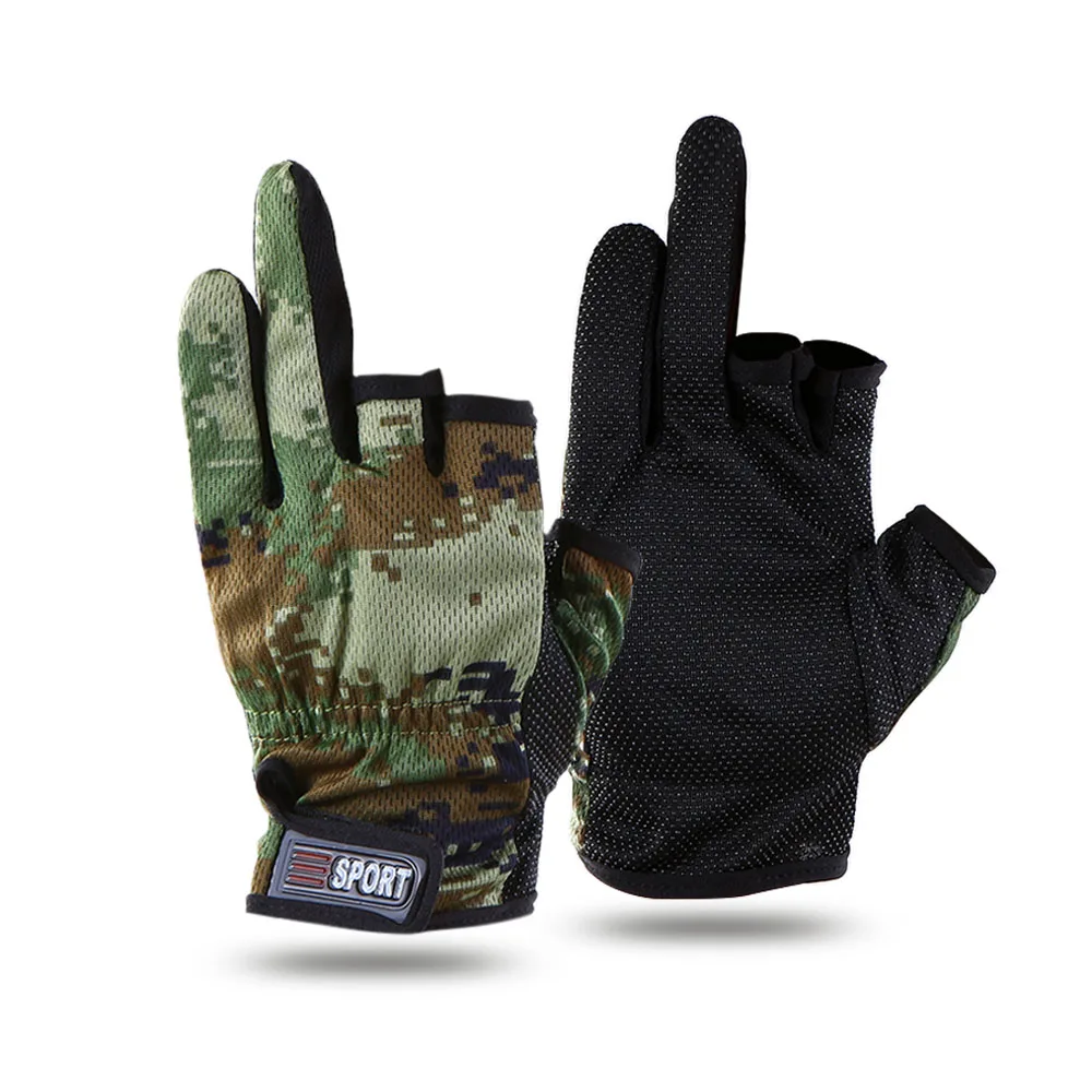 Fishing Gloves Three Fingers Cut Glove Camouflage Fishing Mitts Thin