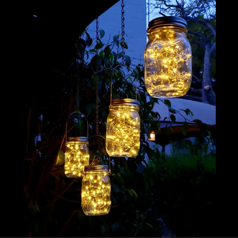 Solar 20 LED String Light Garden Xmas Party Decor Lamp Mason Jar Hanger Included