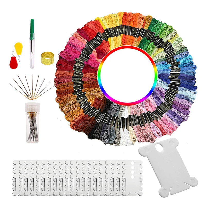 ABGC Embroidery Floss 100x Skeins Random Color Cross Stitch Threads Plastic Bobbins Thread with Needles | Дом и сад