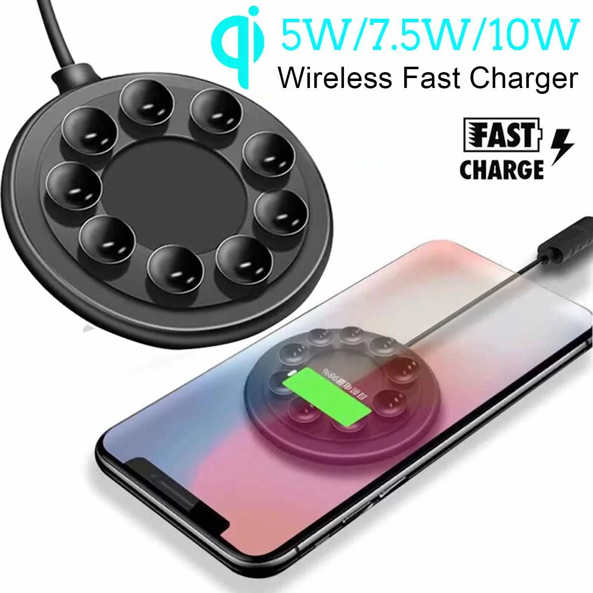 LEORY Mini 10W Suction Cup Wireless Charger For iPhone XR X XS 8