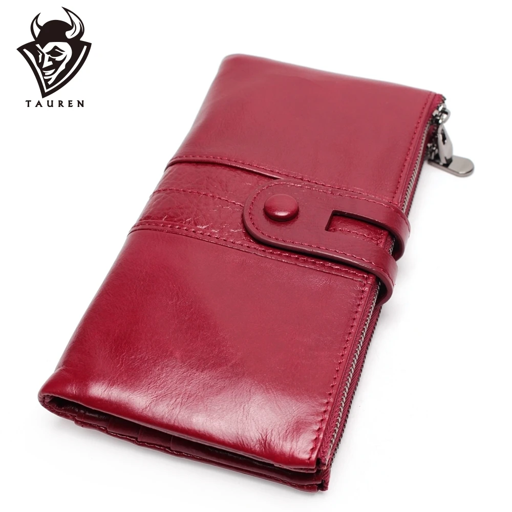 

Genuine Leather Women Wallet Female Coin Purse Hasp Portomonee Clutch Phone Bag Lady Handy Card Holder Long For Girl Red