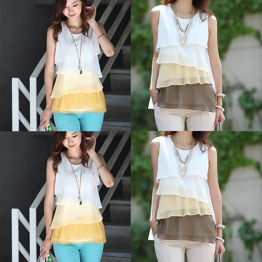 Fashion Women Ruffled Sleeveless Blouse Sexy Round Neck Chiffon Shirt Vest Tops Fashion Women Ruffled Sleeveless Blouse Sexy Round Neck Chiffon Shirt Vest Tops