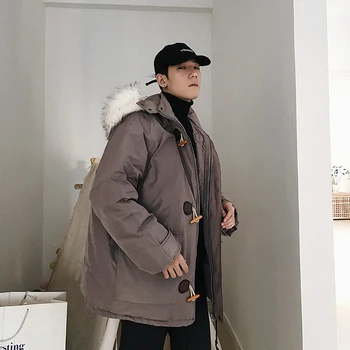 

Winter New Coat Men's Thick Warm Fashion Parka Man Solid Color Casual Loose Fur Collar Hooded Long Jacket Male Cotton Clothes