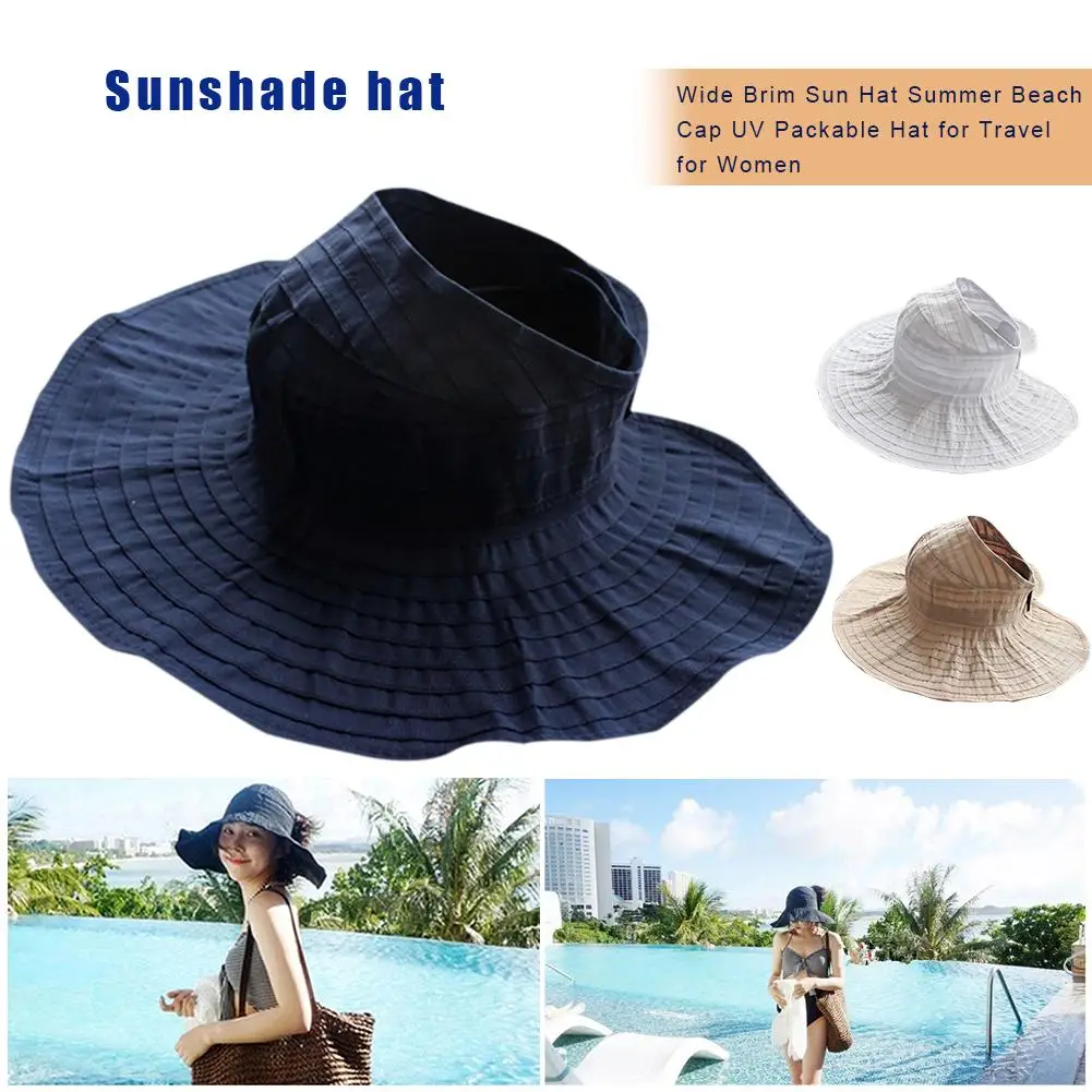 

Adjustable Outdoor Wide Brim Hat Summer Windproof Beach Cap UV Packable Hat For Travel For Women