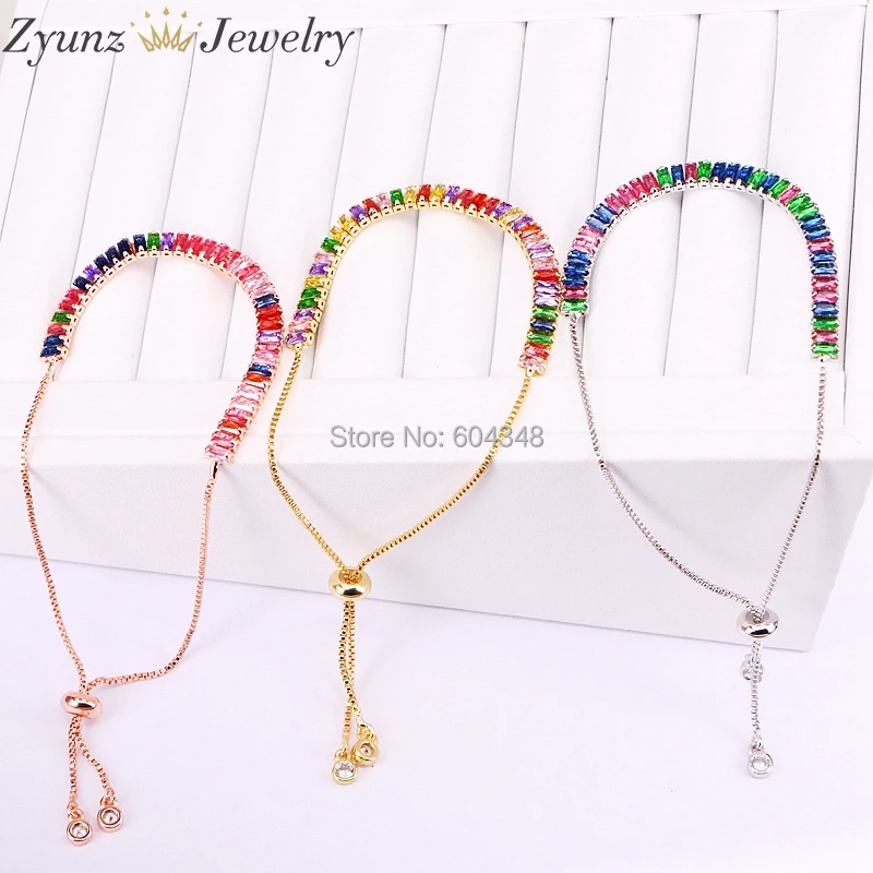 

10PCS Fashion shiny cz bracelet rainbow colorful cz tennis chain gorgeous trendy bracelet for women adjustable jewelry