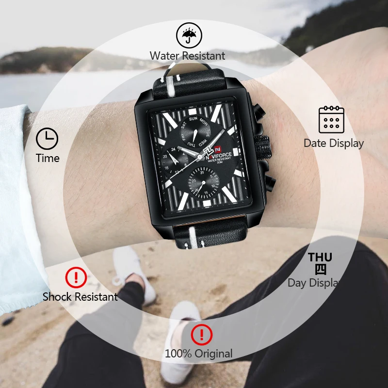 

NAVIFORCE Top Luxury Brand Men Quartz Watch Date Display Wristwatch Creative Square Saat Waterproof Male Clock Relogio Masculino