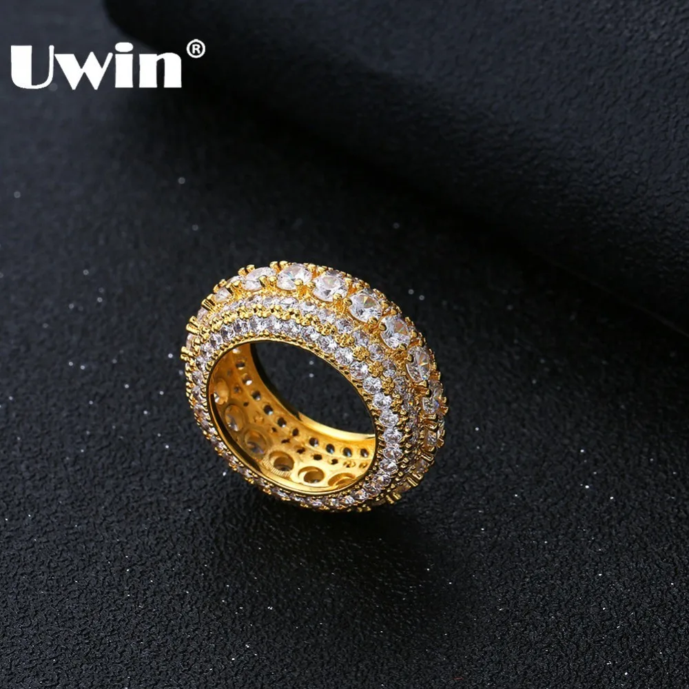 

UWIN Round Cut Wedding Rings For Men Women Band Ring Fashion Bling Bling CZ Paved Hiphop Jewelry Drop Shipping