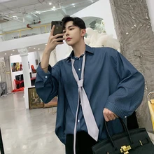 Весенние и летние модели корейский тренд Свободный Повседневный Молодежный Одноцветный полосатый гавайская рубашка уличная мода Рекомендуемая