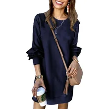 Women Fashion O Neck Ruffle Sleeve Side Slit Asymmetric Hem Sweatshirt Dress Ladies Casual Autumn Winter Long Sleeve Jumper Mi Women Fashion O Neck Ruffle Sleeve Side Slit Asymmetric Hem Sweatshirt Dress Ladies Casual Autumn Winter Long Sleeve Jumper Mi