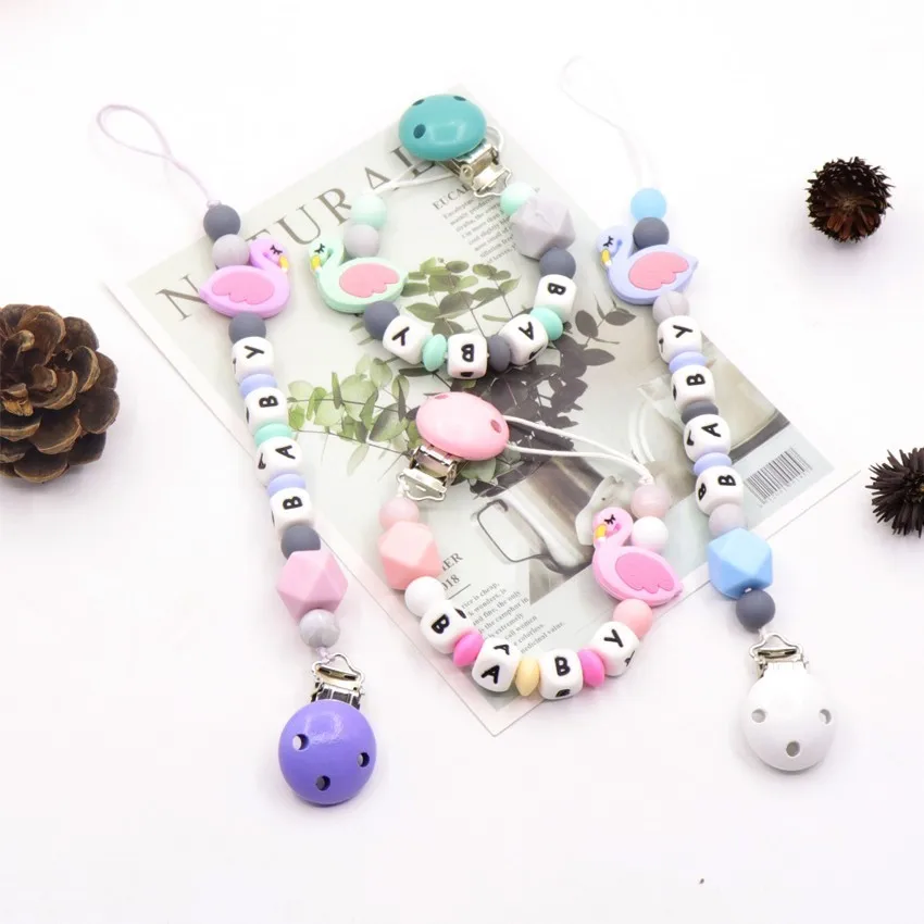 

4 Styles Personalised Name Pacifier Clips Chain Dummy Clip Silicone Teether Baby Gift Custom Beech Silicone Letter Teething Toy