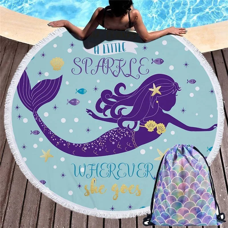 

150cm Microfiber Mermaid Pattern Beach Towel Home Decor Wall Tapestry Outdoor Sport Yoga Mat Beach Swimming Towel