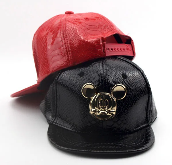 Spring Summer Gorras 100%cotton Pu Leather Baseball Cap Children's Baby Hip-hop Hat Boys Girls Snapback Cartoon Mickey Caps