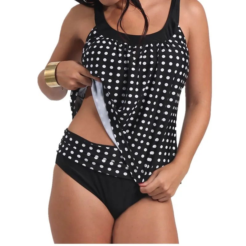 

Plus Size Swimwear Women Bikini Set Tankini Swimsuit Polka Dot Wave Striped Two Piece Bathing Suit Summer Womens Biquini
