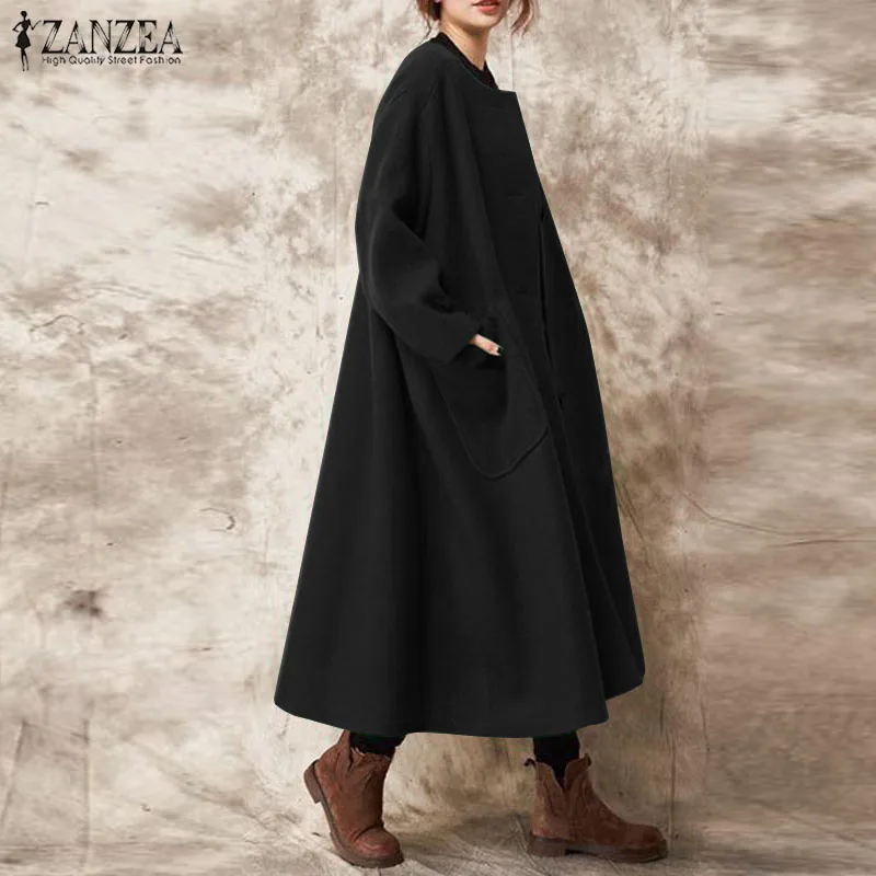 New 2019 Autumn ZANZEA Vintage Women Long Jackets Female Casual Buttons Solid Coat Long Sleeve Cardigan