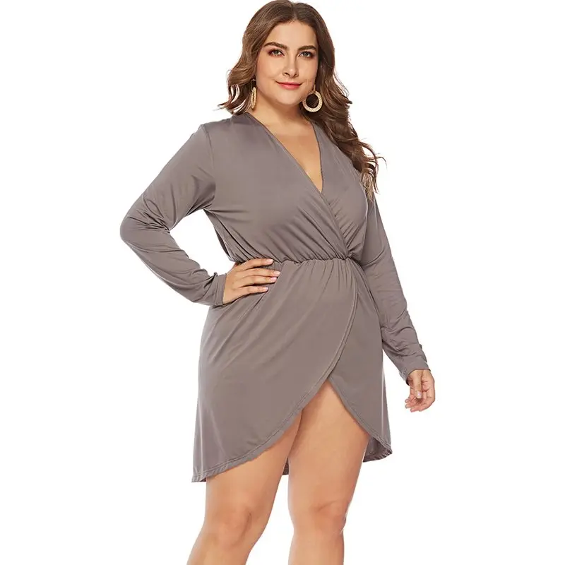 Casual Mini Dress Women Plus Size 6XL Gray Elegant Spring New Sexy