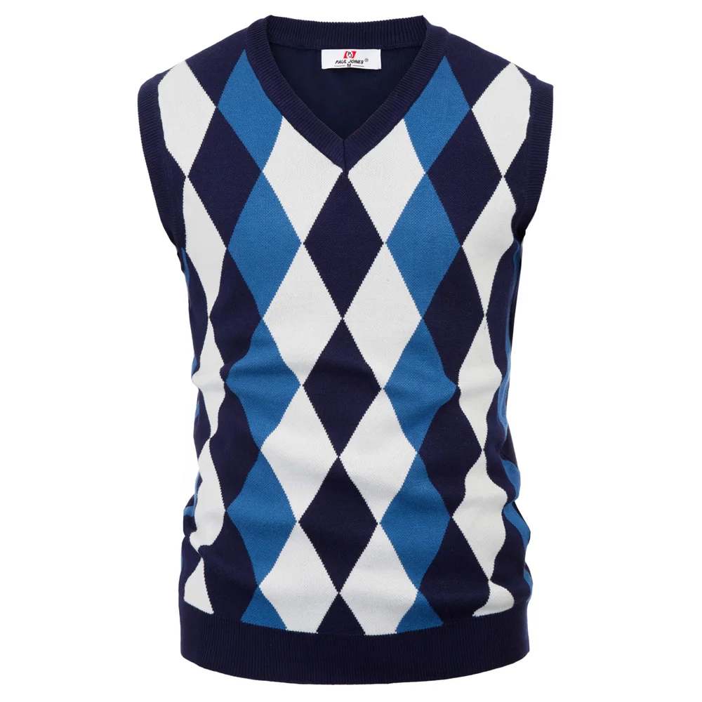 Classic England Style Men Knitted Tops Sweater Stylish Sleeveless V-Neck Contrast Color Slim Pullover Knitting Vest Knitwear New
