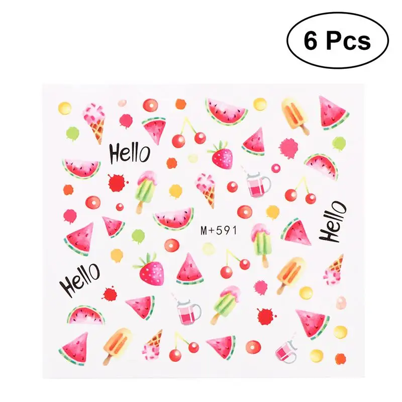 

6Pcs Cartoon Design Nail Art Sticker Hawaii Tip Decal Manicure Decor Decorative Nail Art Decals Nail Art Tip DIY Nail Salon