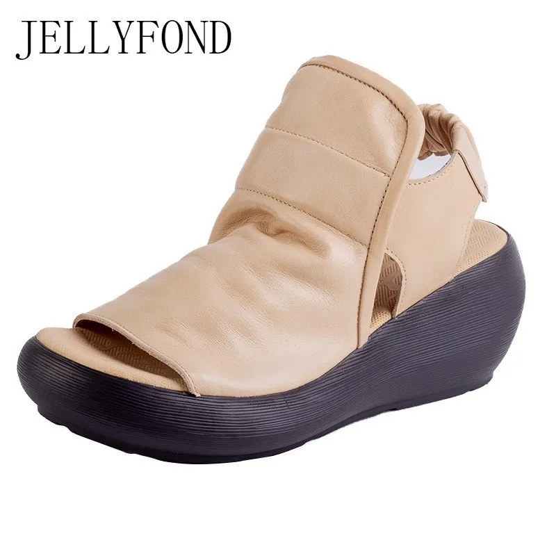 

Vintage Genuine Leather Sandals Women Platform Wedges Shoes Gladiator Sandals Women High Heel Ankle Booties Ladies Summer Shoes