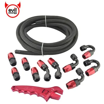 

evil energy AN4/6/8/10/12 5M Nylon Stainless Steel Braided Oil Fuel Hose Line+ 0/45/90/180Degree Fittings Hose End+Spanner