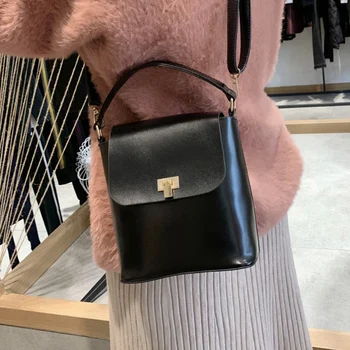 

Shoulder Bag Girls Fashion Pure Color Leather Crossbody Messenger Bucket Shoulder Bag Women