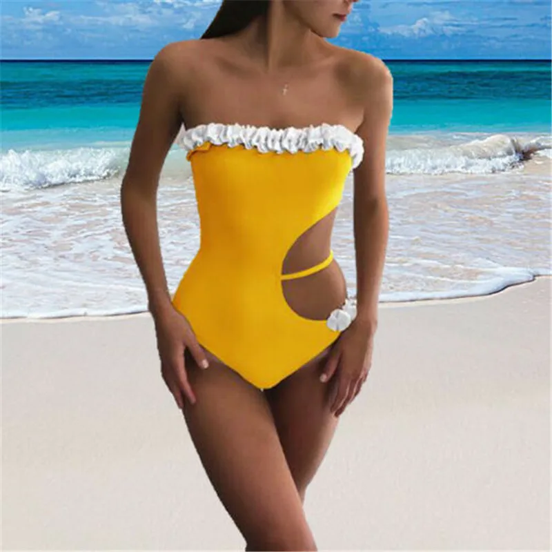 Women Sexy Swimwear 3D Flower Bandeau Bathing Suit One-piece Swimming Clothes 2019 Solid Color Wrap Chest e Beach Bikini Women Sexy Swimwear 3D Flower Bandeau Bathing Suit One-piece Swimming Clothes 2019 Solid Color Wrap Chest e Beach Bikini