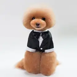 Собака одежда смокинг красивый костюмчик для домашнего животного для маленьких собак с бантом милый щенок одежда черный пальто #11030