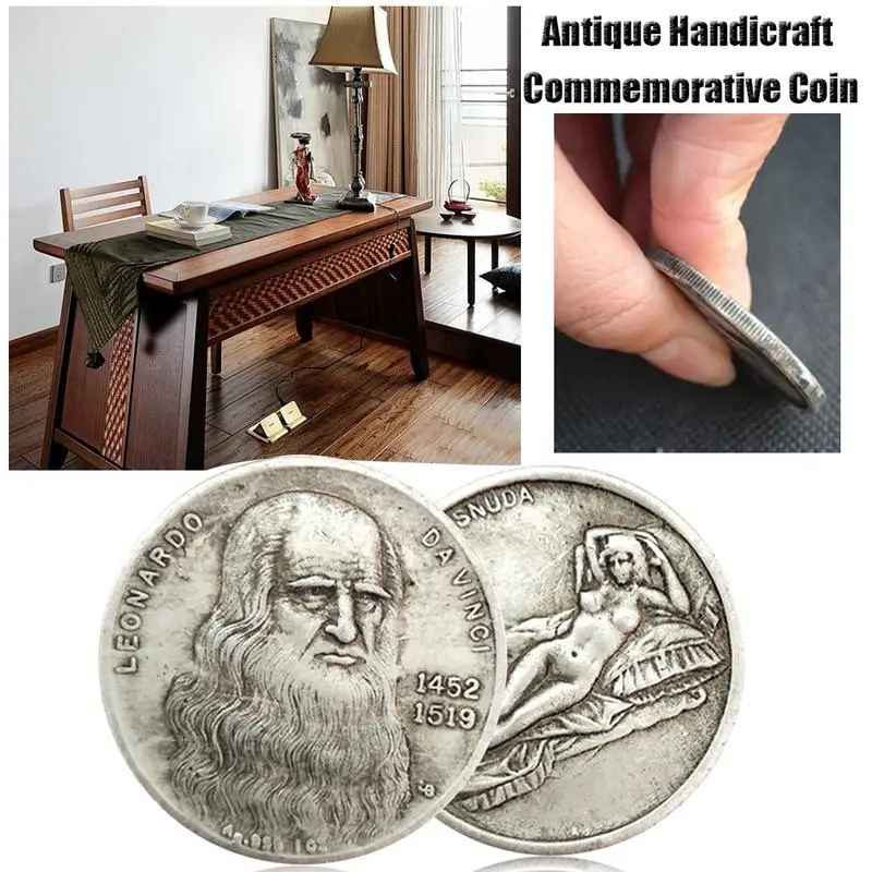 

1pcs Leonardo Da Vinci Commemorative Coin Home Decor Antique Imitation Handicraft Silver Da Vinci Coin Commemorative Collection
