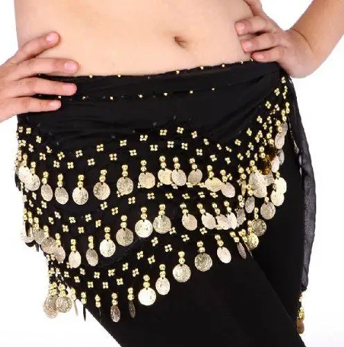 

MISSKY Buy Home Chiffon Dangling Gold Coins Belly Dance Hip Skirt Scarf Wrap Belt (Black)