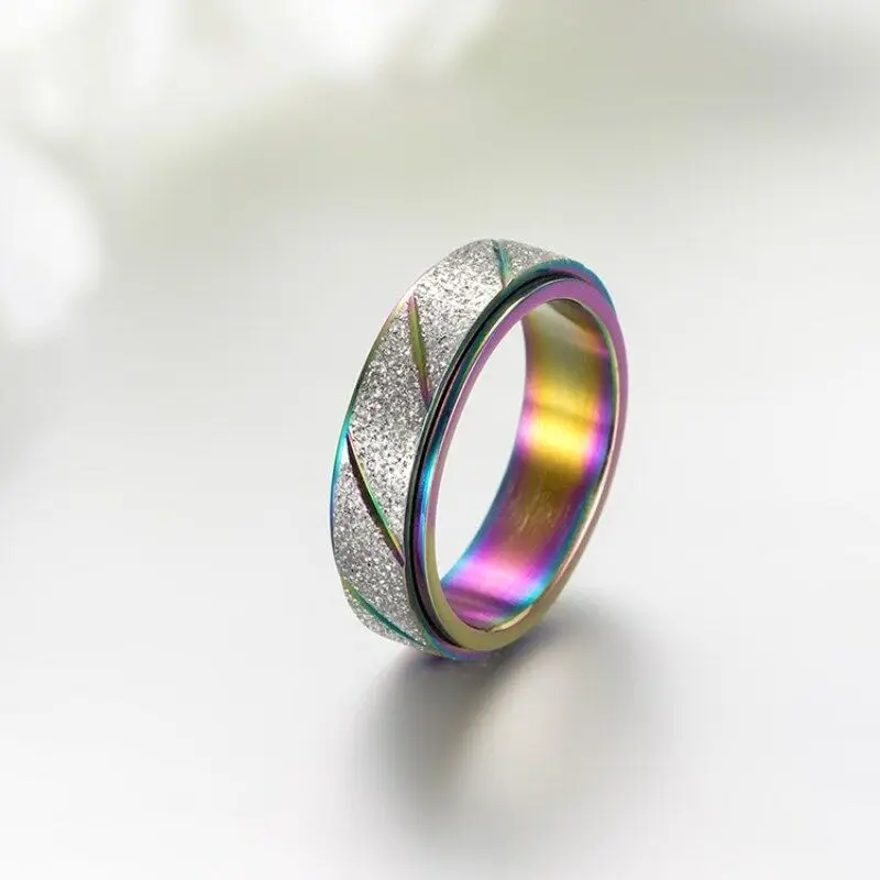 Титановое женское матовое кольцо золотого/радужного цвета Размер 6 мм 5 10