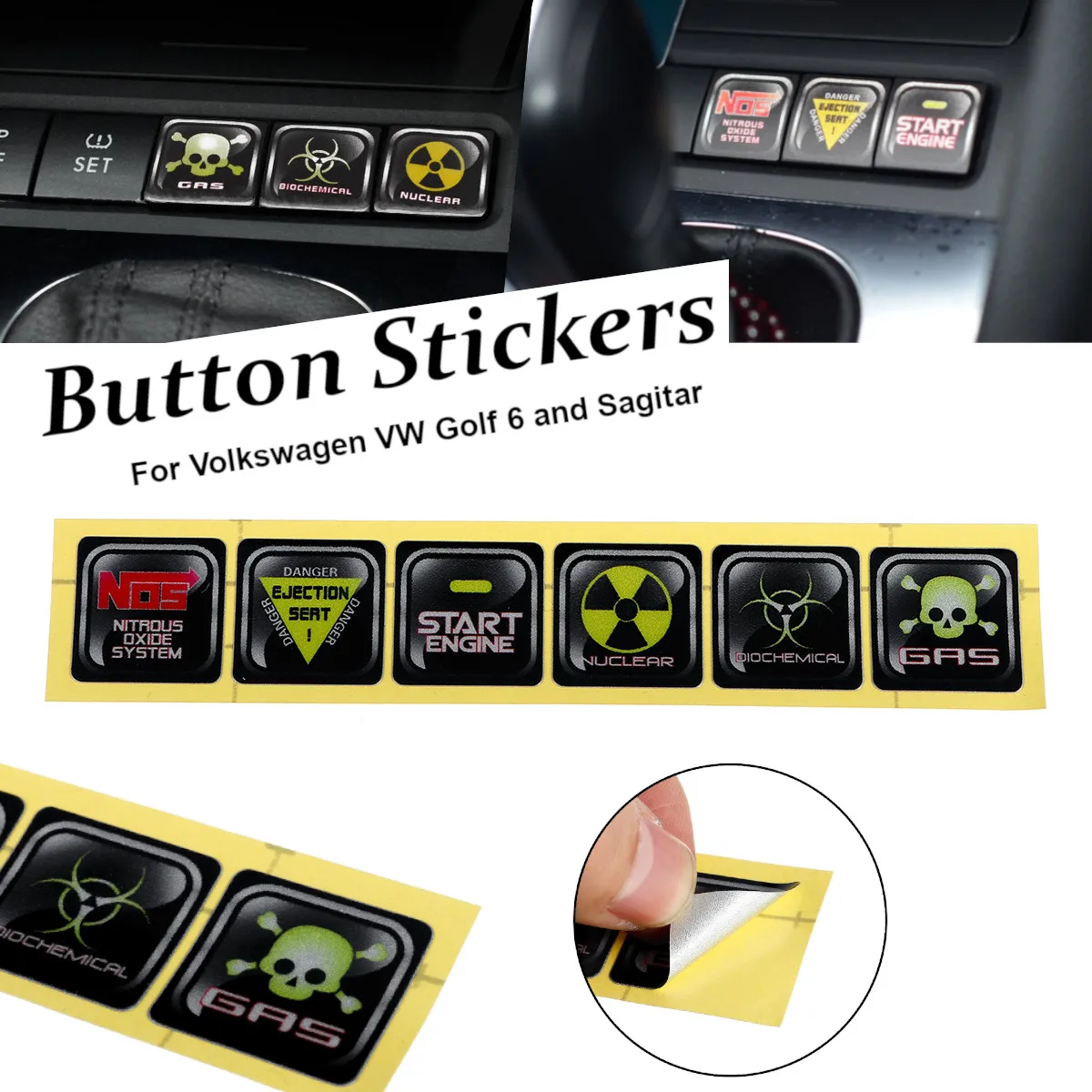 1Set/6pcs Funny Car Stickers Car Interior Accessories Button Switch Decorative Decals For VW Golf 6 Sagitar Car-styling