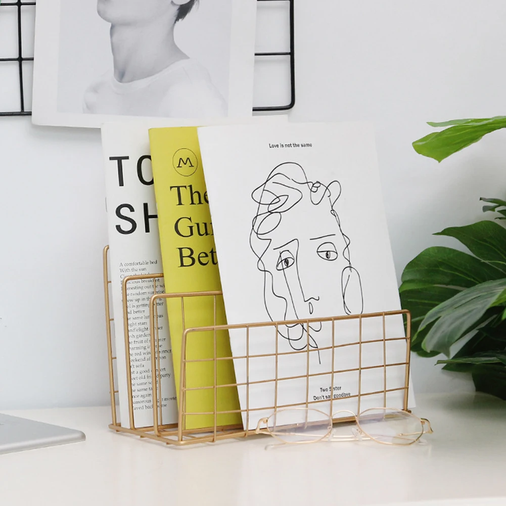 الأسلاك المعدنية ملف حامل الطاولة الذهب الحديد مجلة المنظم ل مكتب المنزل تخزين الرف سطح المكتب تخزين رف ملفات المنظم