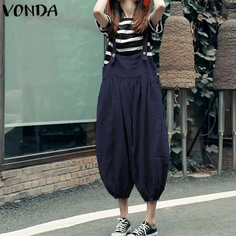 

VONDA Rompers Womens Jumpsuit 2019 Summer Autumn Pregnant Sleeveless Playsuits Casual Maternity Overalls Plus Size Trousers Pant