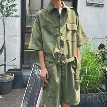 Летний комбинезон в стиле хип-хоп с короткими рукавами, мужской свободный комбинезон, хлопковый комбинезон в стиле панк, мешковатые Комбинезоны для мужчин, уличные танцы, комбинезон, брюки 71