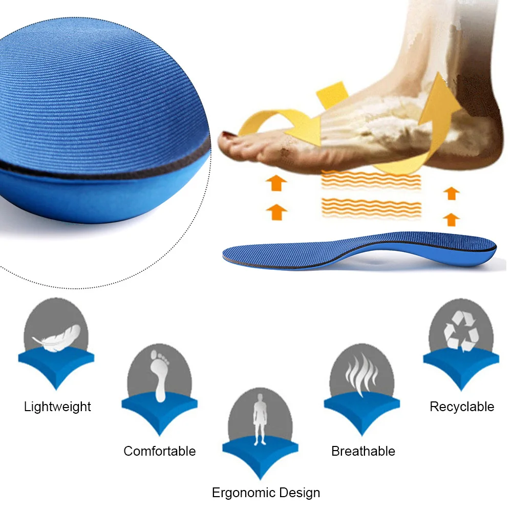 2Pcs Unisex Orthopedic Insoles Relieve Foot Pain Shock Absorption Foot