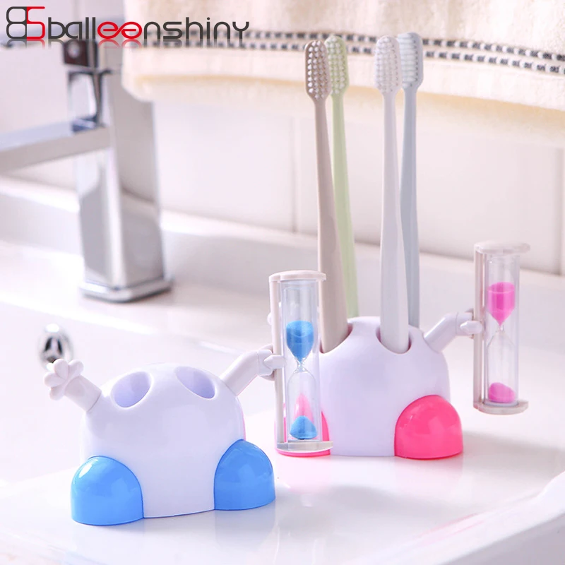

BalleenShiny PP 4 Holes Toothbrush Storage Rack Child Brushing Teeth Timer Rotatable Sand Clock Sink Bathroom Gadgets Organizer