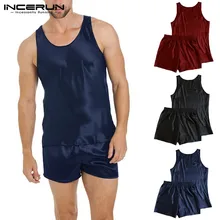 INCERUN Men Pajamas Set Breathable Soft Homewear Sleeveless Tops Shorts Nightgown Pyjamas Comfy Men Sleepwear Set Summer 2019 INCERUN Men Pajamas Set Breathable Soft Homewear Sleeveless Tops Shorts Nightgown Pyjamas Comfy Men Sleepwear Set Summer 2019