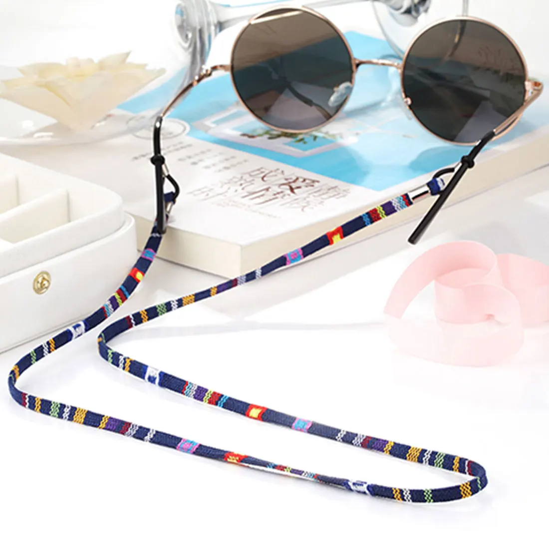 

New Colorful Weave Eyeglass Cord Adjustable End Glasses Holder Leather Glasses Neck Strap String Rope Band