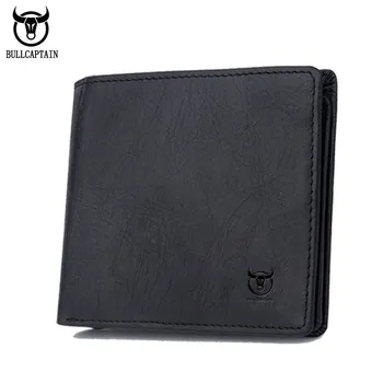 

BULLCAPTAIN Genuine Cow Leather Men Wallet Fashion Coin Pocket Brand Trifold Men Purse High Quality Male Card Photo Holder BU12