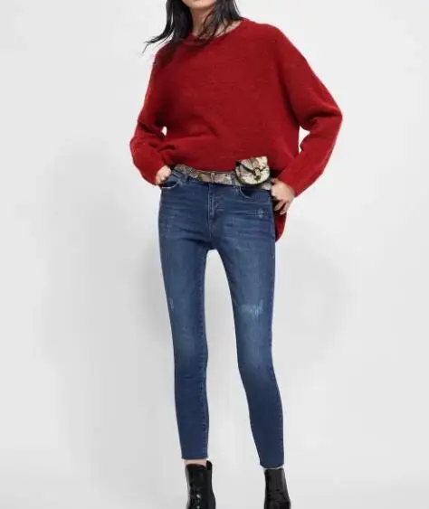 Женские синие обтягивающие джинсы со средней талией, рваные джинсы с высокой эластичной молнией, джинсовые брюки-карандаш размера плюс
