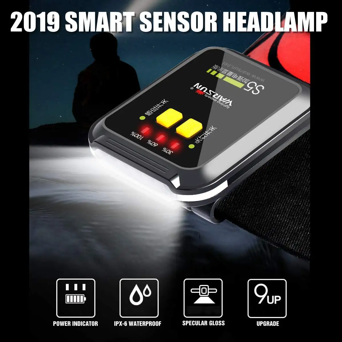 

Headlight 3000lm Red LED + COB Head Light IR Motion Sensor Flashlight Torch Headlamp Fishing Lanterna Lamp Battery Indicator