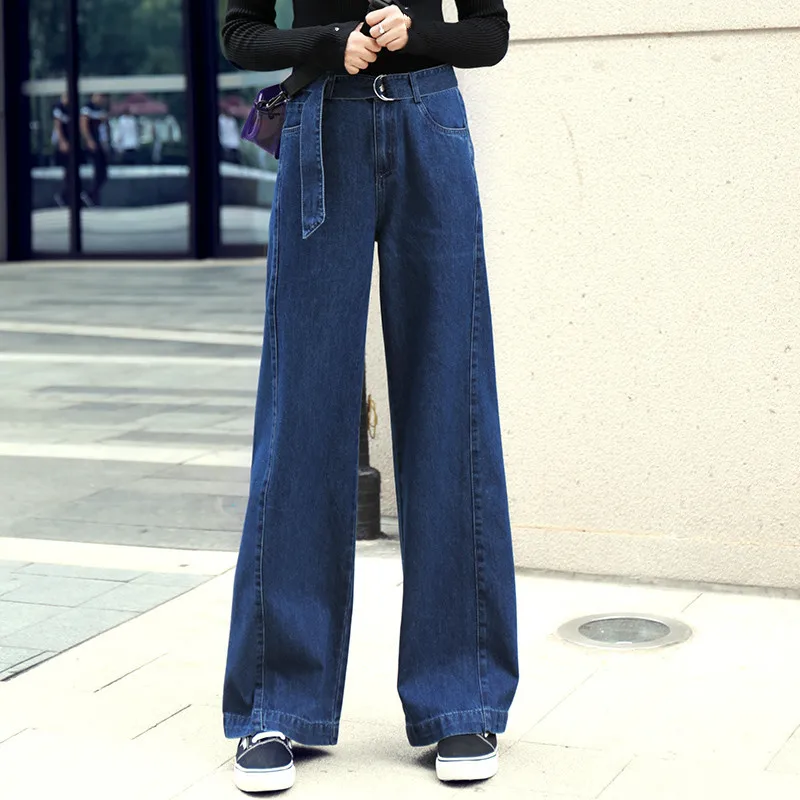 

Women Blue Casual High Waist Jeans Spring Autumn Loose Jeans Femme Streetwear Black Wide Leg Denim Pants