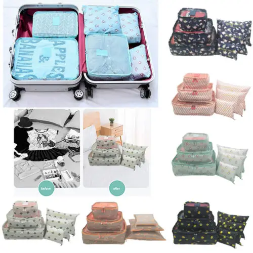 6Pcs Waterproof Travel Clothes Storage Bags Foldable Oxford Luggage Organizer Pouch Packing Cube | Дом и сад