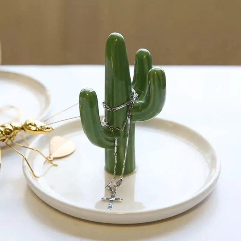  Nordic Cactus Shaped Jewelry Display Storage Trays Stand Dish Holder Cactus Trinket Plant Dish Ring