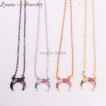 

10 Strands ZYZ327-1293 Micro Pave Crescent Moon pendant necklace, Micro Paved Horn Pendant with double bails