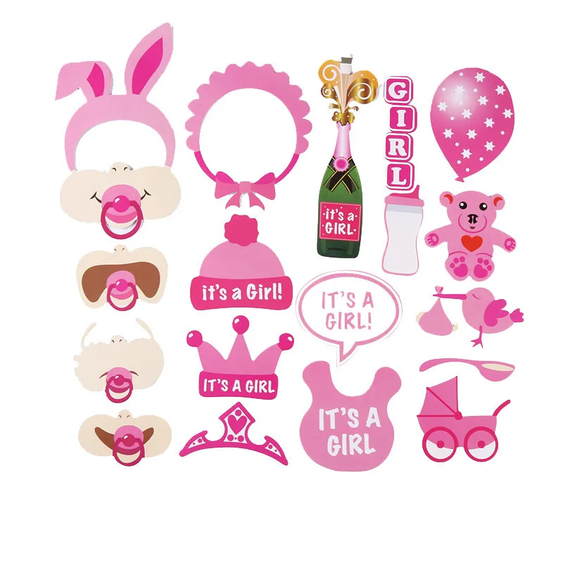 

OHEART 28pcs Pink Party Props Photobooth Accessories Cute Baby Pacifier Glasses Photo Booth Props Photocall Kits Baby Showers