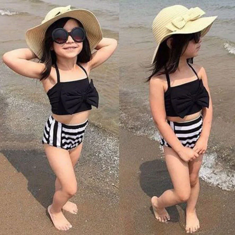 

Lovely Baby Girls Summer Swimming Wear Beach Wear Little Ladies Halter Style High Waist Striped Bathing Suit Swimsuit